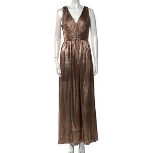 Zac Posen Metallic Bronze Maxi Evening Dress